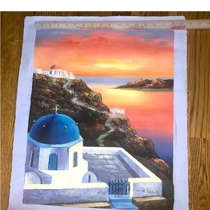 16 x 20 art original Oil painting on canvas. Rolled. Santorini Greece.